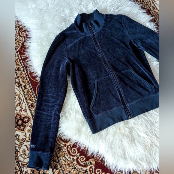 Aritzia TNA Midnight Blue Velvet Zip Up Jacket - Picture 2 of 12